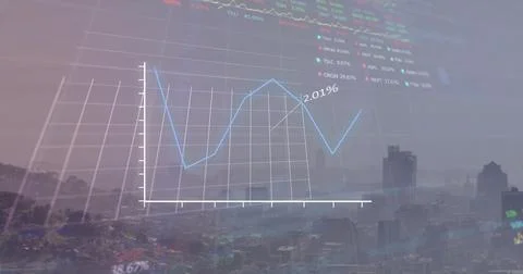 Image of graphs with financial data processing on digital interface against Stock Photos