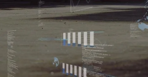 Image of graphs, globes and computer language over low section of people walking Stock Photos