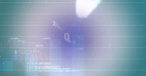 Image of graphs with looping binary codes over computer language against Stock Photos