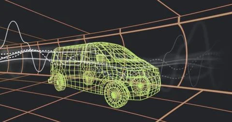 Image of graphs over 3d van model moving seamless pattern in a tunnel on black イラスト素材