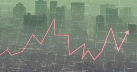 Image of graphs over cityscape 스톡 사진