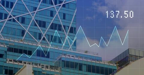 Image of graphs over cityscape 스톡 사진