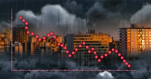 Image of graphs over cityscape 스톡 사진
