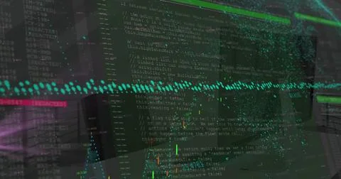 Image of graphs over data processing on dark green background Stock Photos