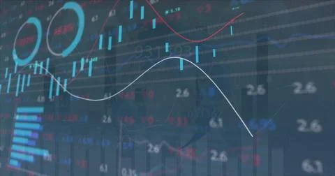 Image of graphs over data processing on black background Stock Photos