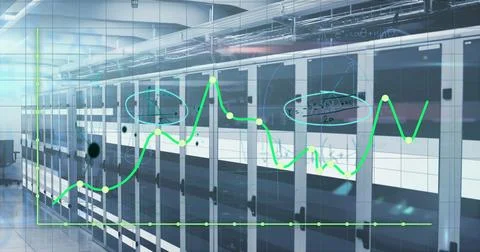 Image of graphs over light and servers 스톡 사진