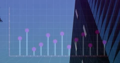 Image of graphs over office building 스톡 사진