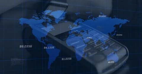 Image of graphs over payment terminal Stock Photos