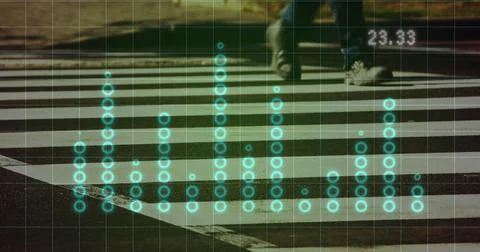 Image of graphs over timelapse with zebra crossing 写真素材