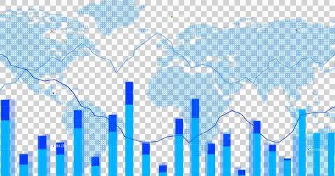 Image of graphs over a world map and numbers increasing over a white grid Ilustração Stock