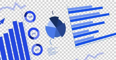 Image of graphs, statistics and financial data processing on transparent Stock Illustration