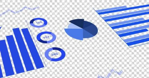 Image of graphs, statistics and financial data processing on transparent Illustrazione stock