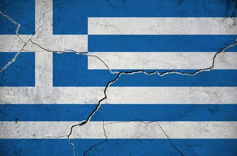 An image of the Greece flag on a wall with a crack. Stock Illustration