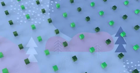 Image of green 3d cube icons in seamless pattern over christmas tree icons on 스톡 일러스트
