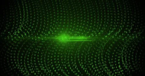 Image of green binary coding data processing over black background Stock Illustration