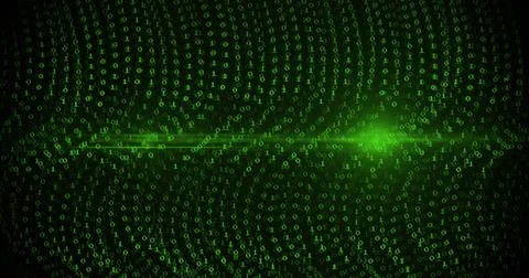Image of green binary coding data processing over black background Stock Illustration