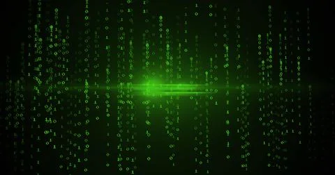 Image of green binary coding data processing over black background Stock Illustration