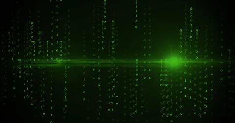 Image of green binary coding data processing over black background Stock Illustration