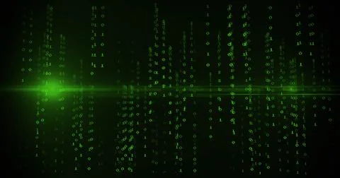 Image of green binary coding data processing over black background 스톡 일러스트