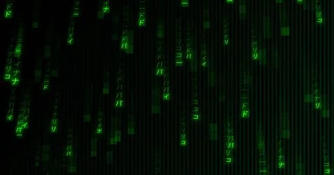 Image of green binary coding data processing over black background Stock Illustration