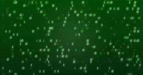 Image of green binary coding data processing over green background Stock Illustration