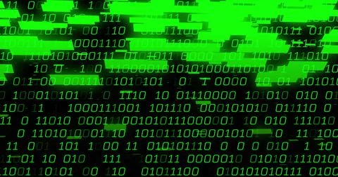 Image of green binary coding data processing over black background Stock Illustration