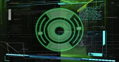 Image of green circle with data over servers Stock Illustration
