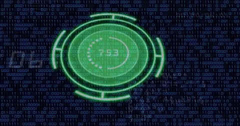 Image of green circle with numbers over binary code Stock Illustration
