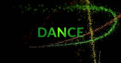 Image of green dance text and light trails on black background Stock Photos