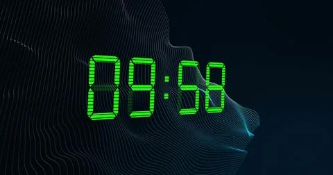Image of green digital clock timer changing on black background Stock Illustration