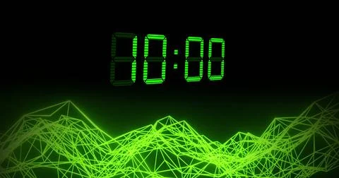 Image of green digital clock timer changing over networks of connections on Stock Illustration