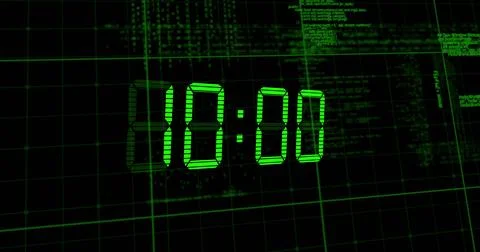 Image of green digital clock timer changing over data processing on black Stock Illustration