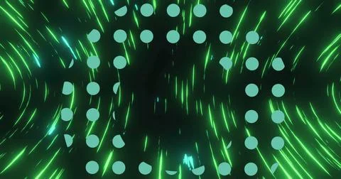 Image of green dots over black space with green lights moving fast Stock Photos