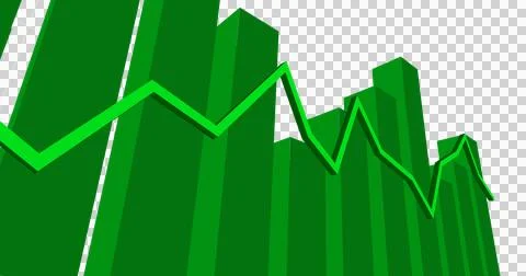 Image of a green graph and arrow over a black and white grid Ilustración de archivo