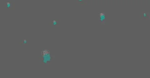 Image of green human heads with cogs moving on grey background 库存插图