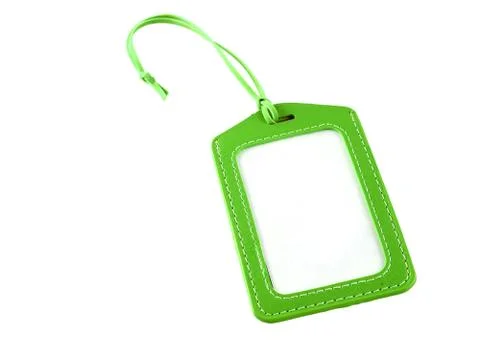 Image of green leather labels isolate on white Stock Photos