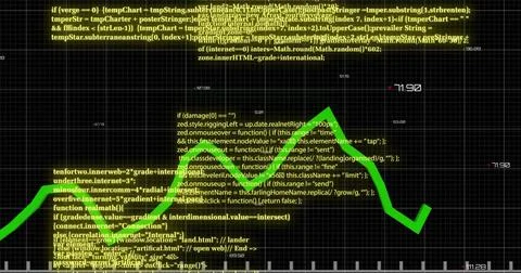 Image of green line and digital data processing over grid Illustrazione stock