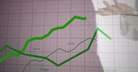 Image of green lines over grid and data processing Stock Photos