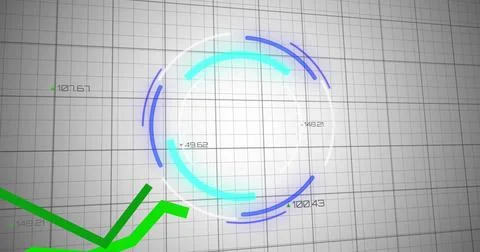 Image of green lines, scope scanning and financial data processing Stock Photos