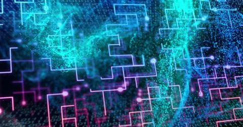 Image of green mesh and data processing over circuit board イラスト素材