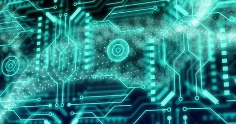 Image of green mesh, data processing over computer circuit board Stock Illustration