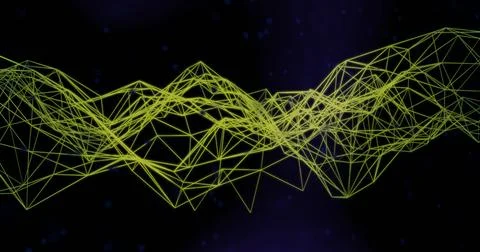 Image of green mesh over dna strand on black background Stock Photos