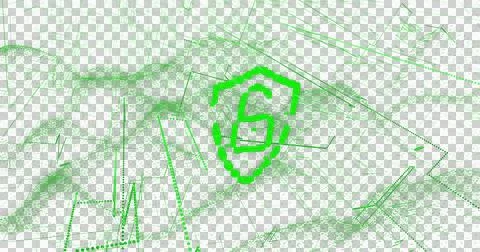 Image of green online security padlock and connections over transparent Ilustração Stock