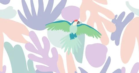 Image of green parrot over shapes on white background 스톡 일러스트