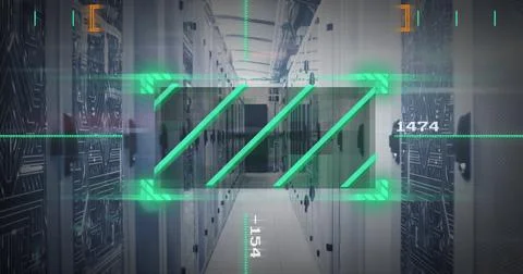 Image of green scanner and data processing over microprocessor connections Foto stock