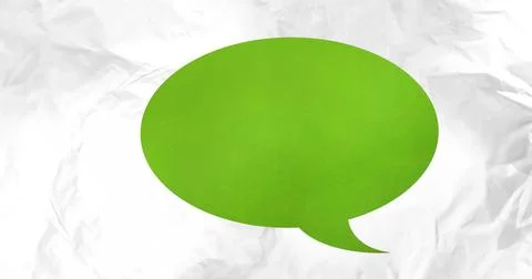 Image of green speech bubble over moving grey smudges on white background Stock Photos