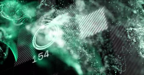 Image of green spots over data processing on black background Stock Photos