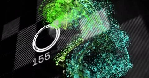 Image of green spots over data processing on black background 스톡 사진