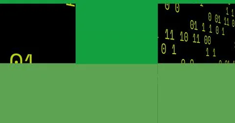 Image of green squares over data processing on black background Illustrazione stock