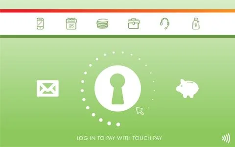 Image of green touch pay screen with text, digital media and central keyhole Stock Photos